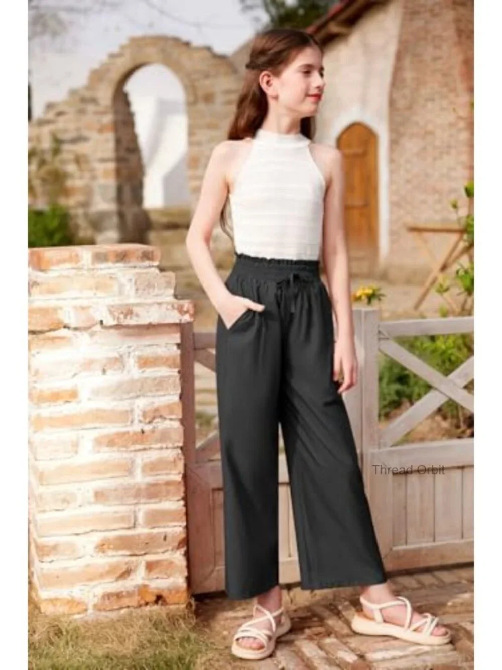 Girls Wide Leg Palazzo Pants Lightweight Flowy Lounge Trousers 5-14